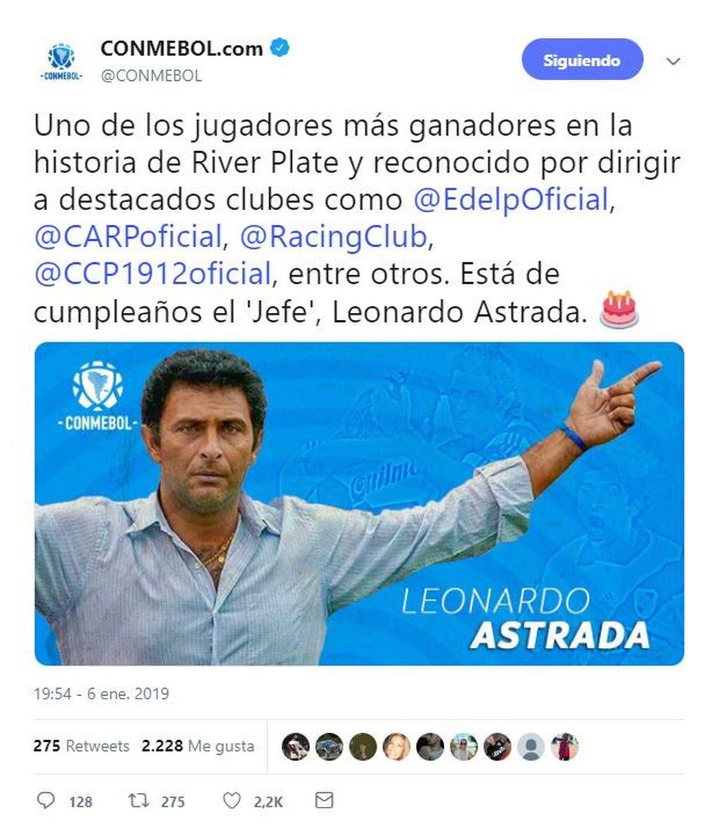 La Conmebol saludó a Leonardo Astrada por su cumpleaños y pasó un papelón (Twitter).