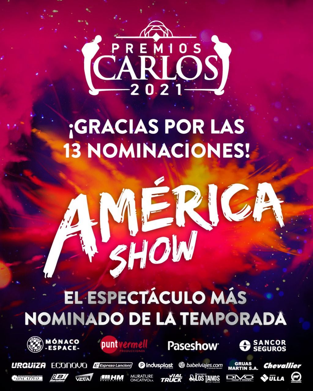 "América Show" y sus 13 nominaciones a los Premios Carlos en Villa Carlos Paz.