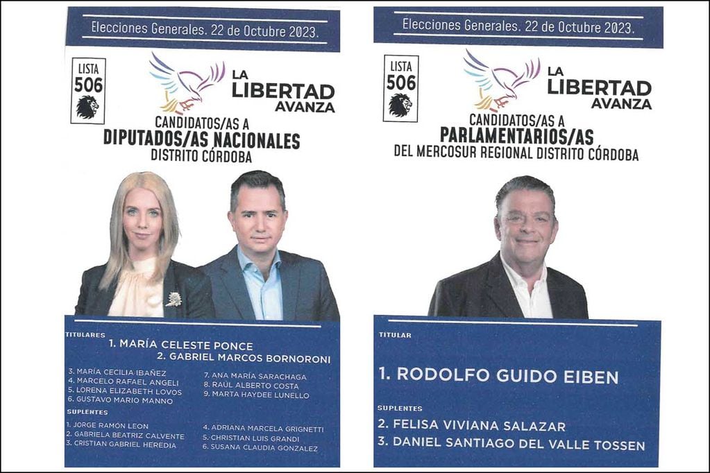 Elecciones 2023: boleta para las generales  nacionales del La Libertad Avanza en Córdoba. (La Voz)