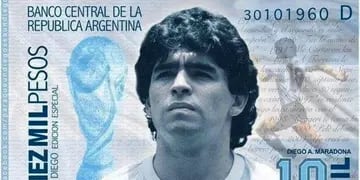 Billete con la cara de Diego Maradona