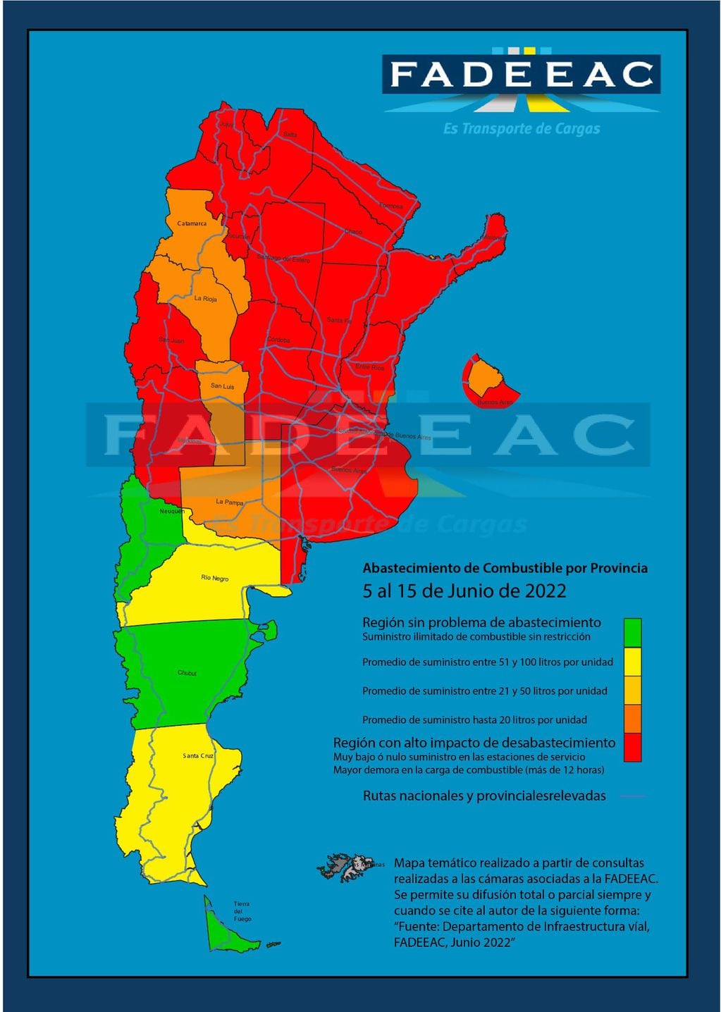 Falta de gasoil en Argentina: mapa sobre la situación de cada provincia hasta el 15 de junio.