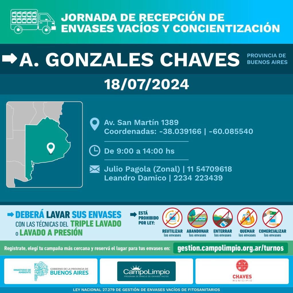Jornada de recepción de envases vacíos de Fitosanitarios en Gonzales Chaves
