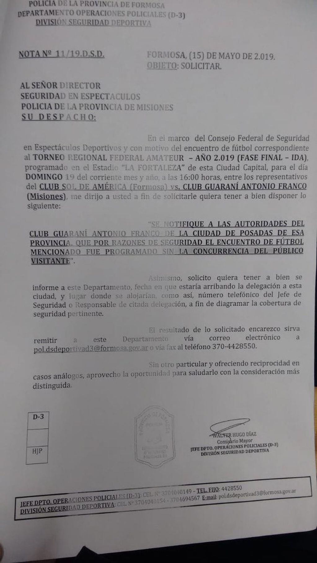 Guaraní no podrá llevar hinchas a Formosa