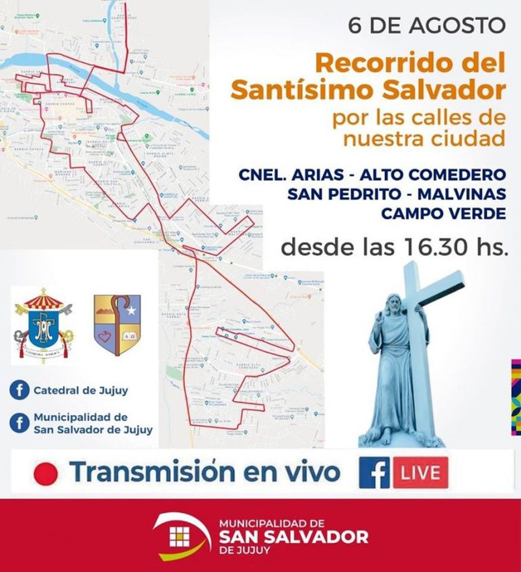 El Santísimo Salvador -patrono de la Catedral Basílica, de la Cuidad capital y de la Diócesis de Jujuy- visita los barrios en una peregrinación en su día.