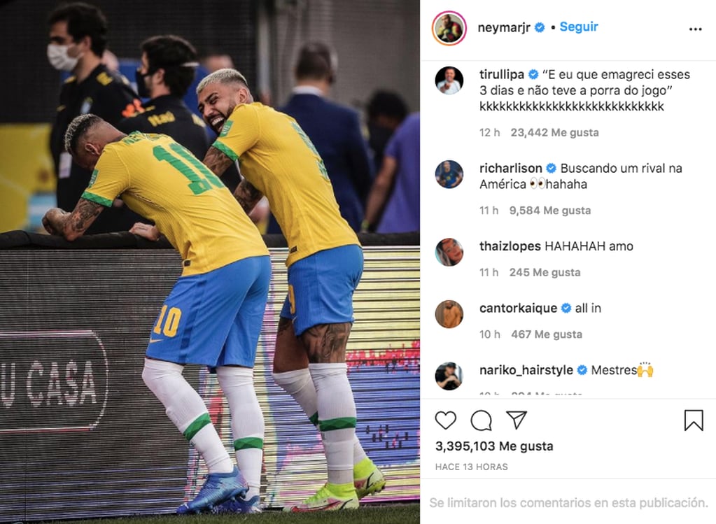 El comentario picante de Richarlison tras el posteo de Neymar.