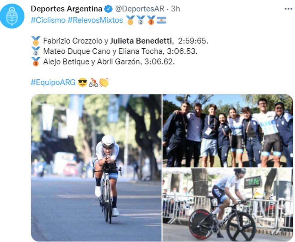 La ciclista mendocina Julieta Benedetti logró el oro junto a Fabrizio Crozzolo.