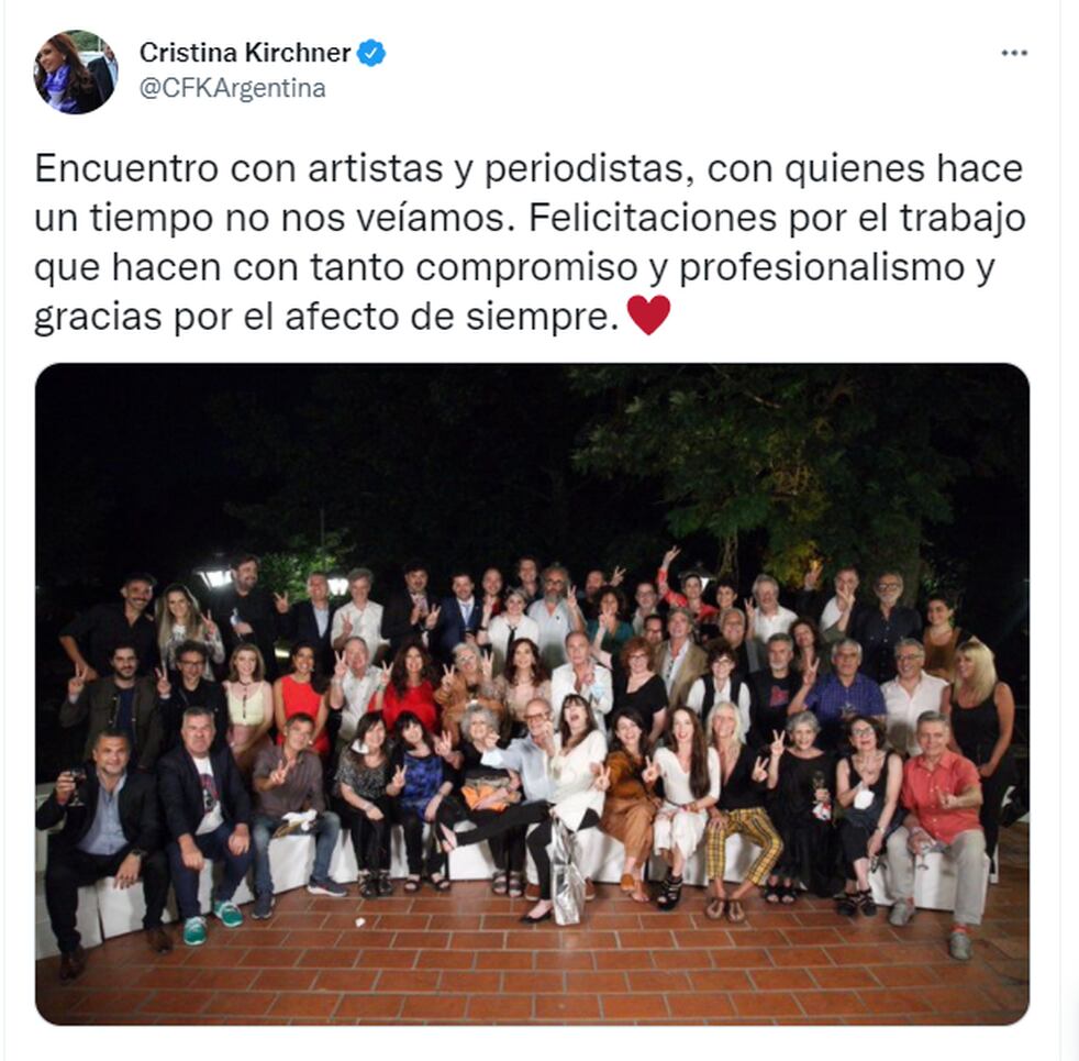 El tuit de Cristina Kirchner agradeciendo a todos los participantes de la reunión de fin de año en Pilar.