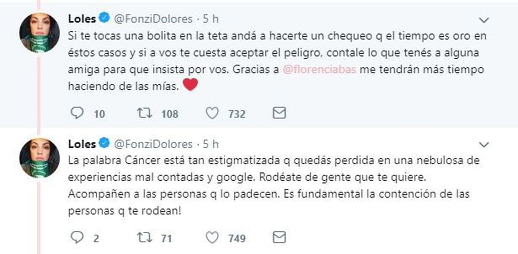 El mensaje de Dolores Fonzi (Twitter) 3