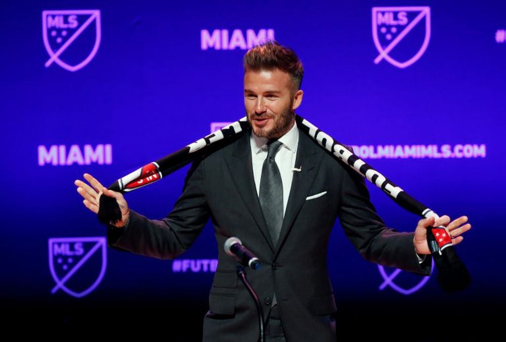 TOPSHOT - Former soccer player David Beckham addresses the media during an event to announce his Major League Soccer franchise in Miami, Florida on January 29, 2018. 
English football superstar David Beckham was officially awarded a Major League Soccer franchise in Miami, but there was no immediate word on when the long-awaited team will kick off. The Miami expansion team is widely expected to join the league in 2020 but there was no official word on a start date on Monday. / AFP PHOTO / RHONA WISE