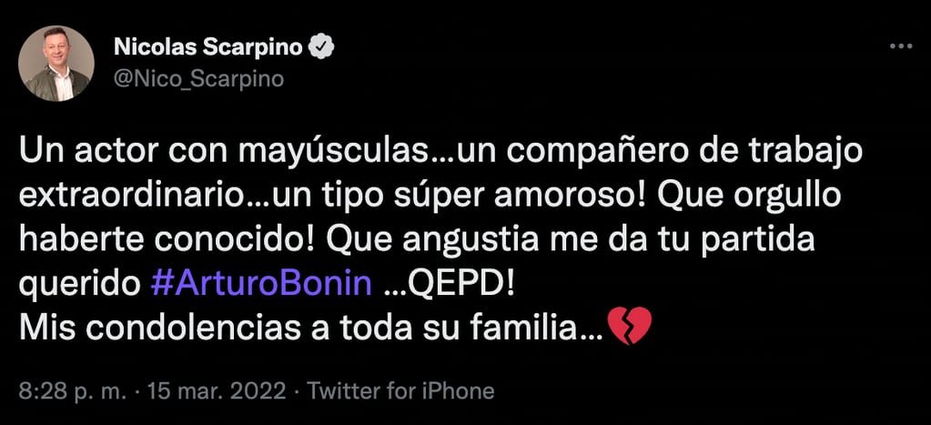 El tuit de Nicolás Scarpino.