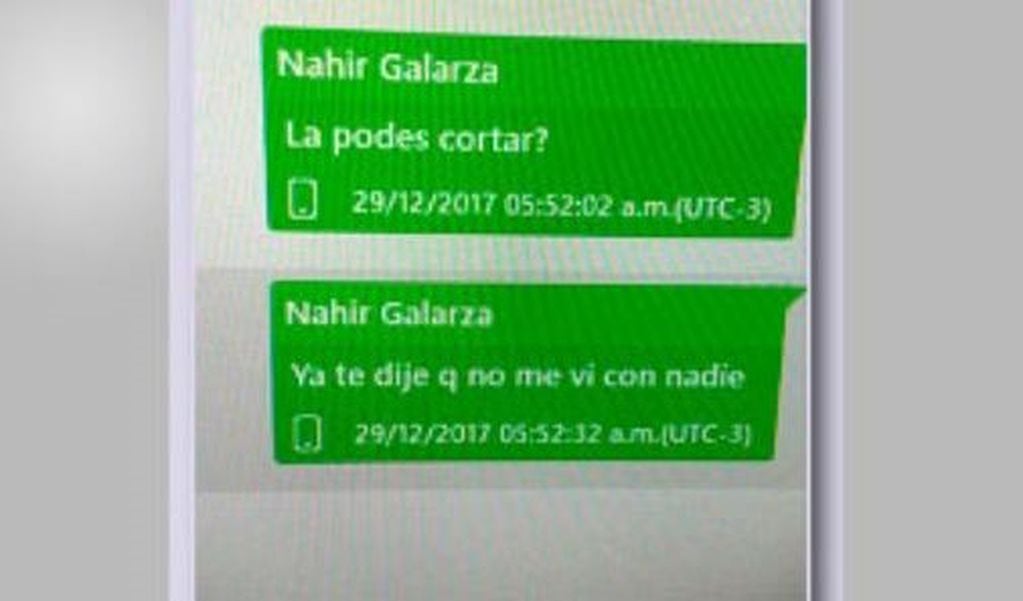 Los mensajes que Nahir Galarza le envió a su expareja luego de matarlo.