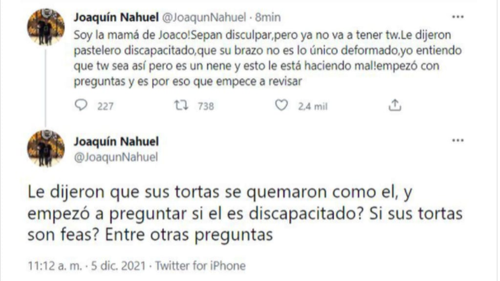 Las palabras de la mamá de Joaquín Nahuel después tras ser víctima de bullying.