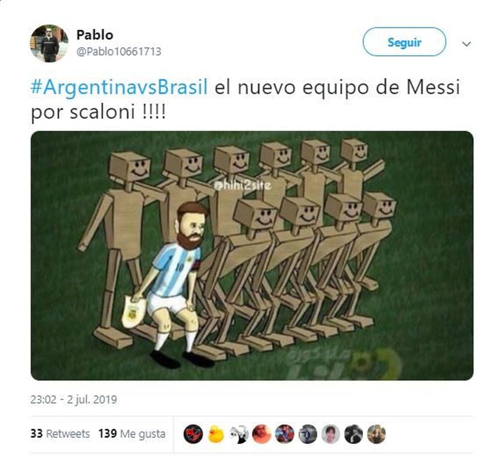 Los mejores memes de la derrota de Argentina ante Brasil (Foto: captura Twitter)