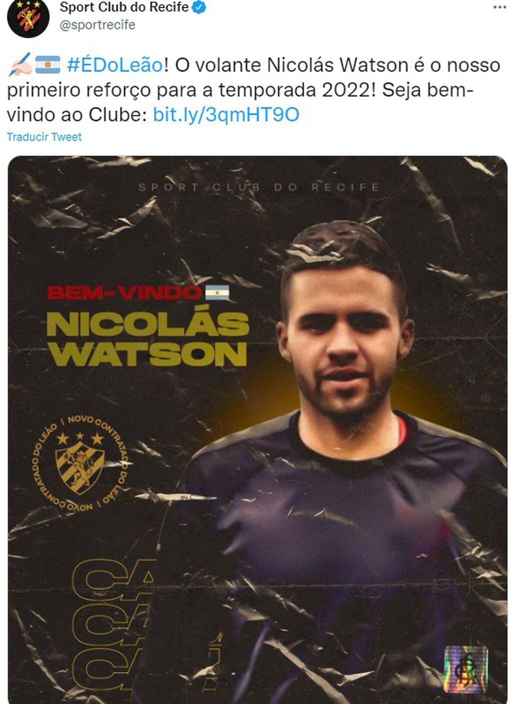 Nico Watson fue oficializado por el Recife.