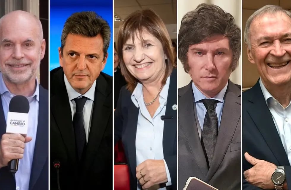 Horacio Rodríguez Larreta, Sergio Massa, Patricia Bullrich, Javier Milei y Juan Schiaretti. Precandidatos que se perfilan para las elecciones de octubre (La Voz).