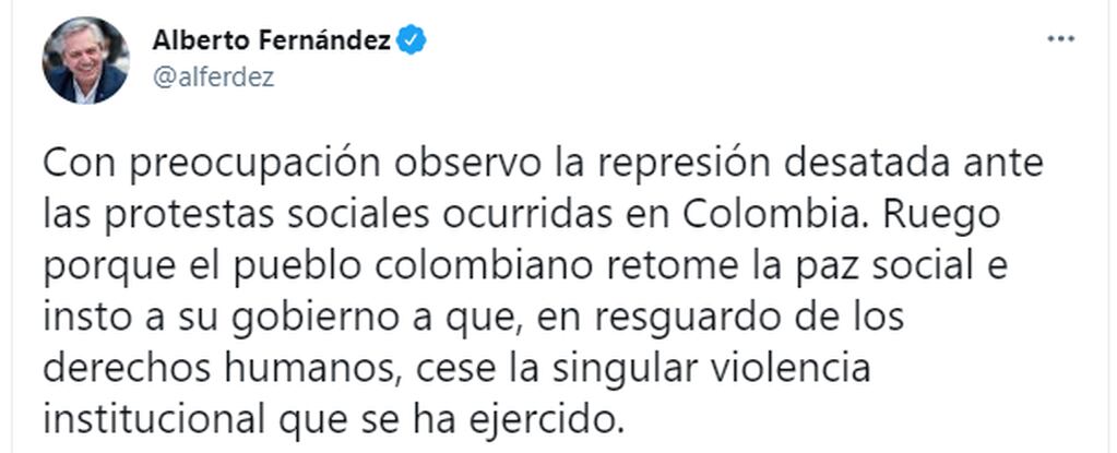 Tweet de Alberto Fernández