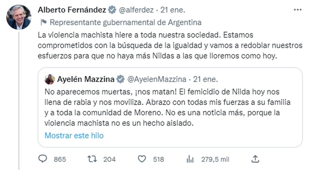 Alberto Fernández y el mensaje sobre el brutal femicidio en Moreno.