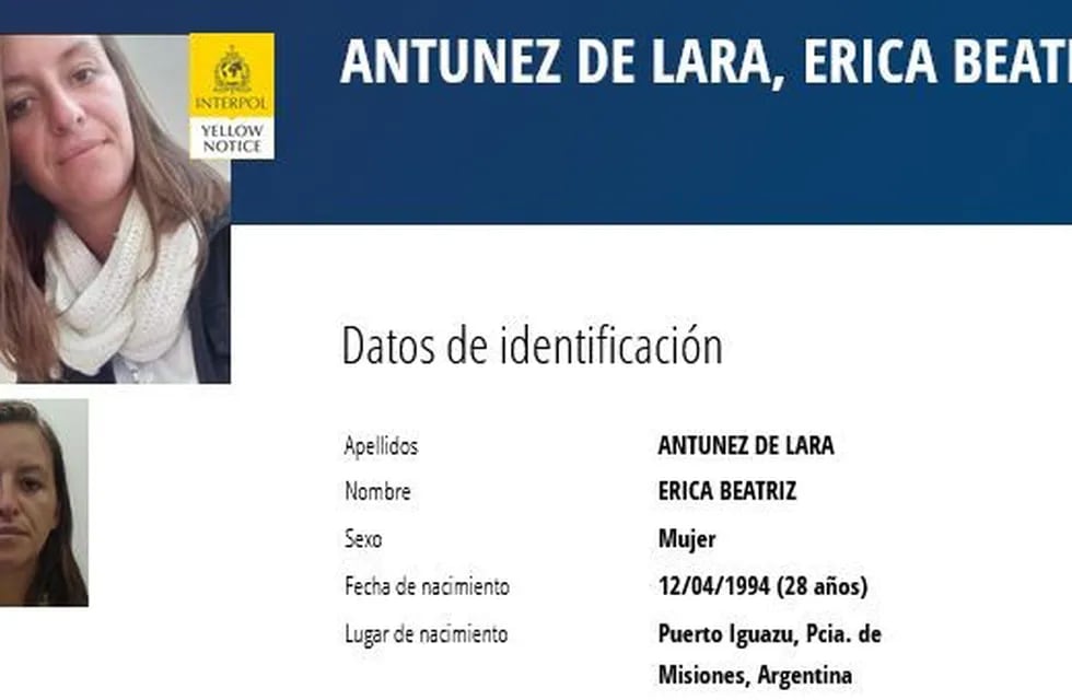 La desaparición de Érica Antúnez de Lara con alerta amarilla de Interpol.