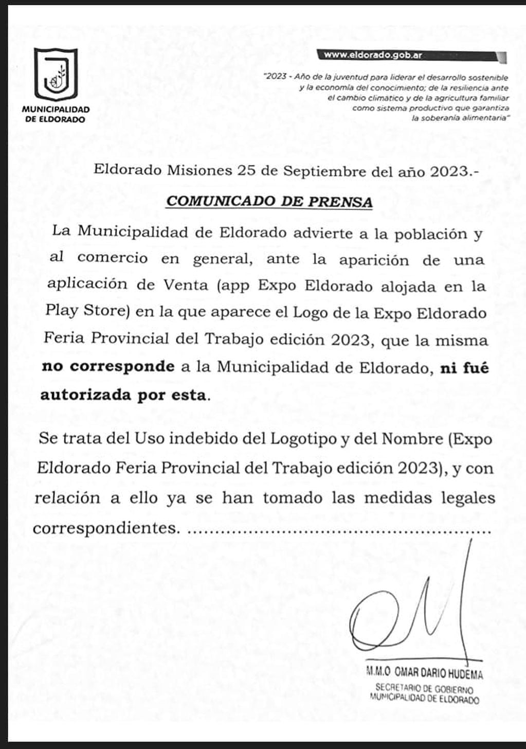Advierten sobre una aplicación falsa de la Expo Eldorado.