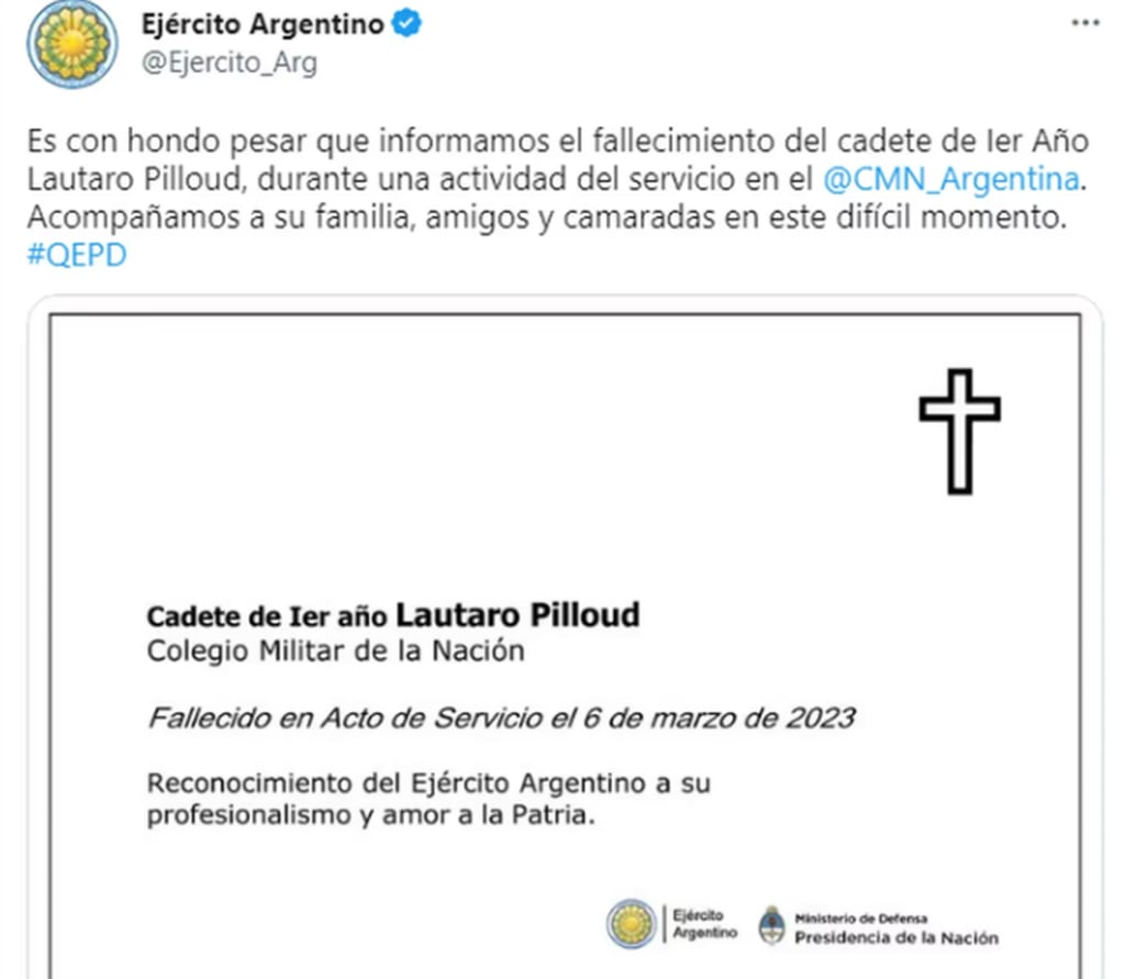 La despedida del Ejército Argentino de Lautaro Pilloud.