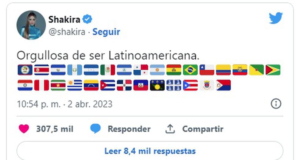 Shakira le contestó a Piqué y defendió su origen latino (Twitter)