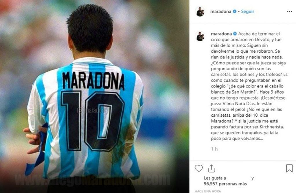 El post de Maradona (Instagram)
