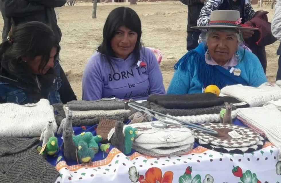 Tejedoras de San Francisco de Alfarcito exhiben prendas y artesanías.