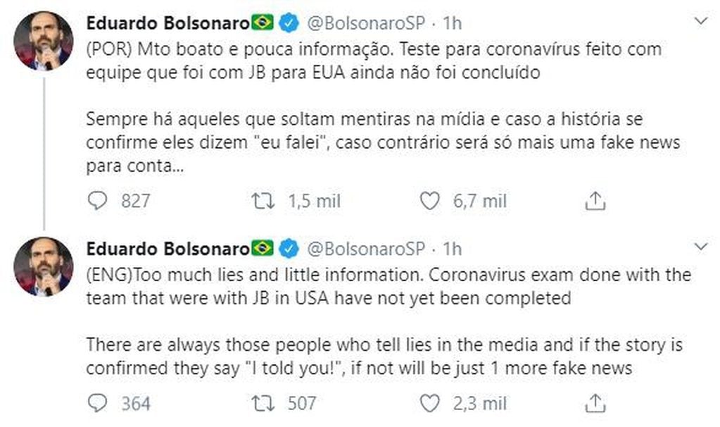 Eduardo Bolsonaro en Twitter.