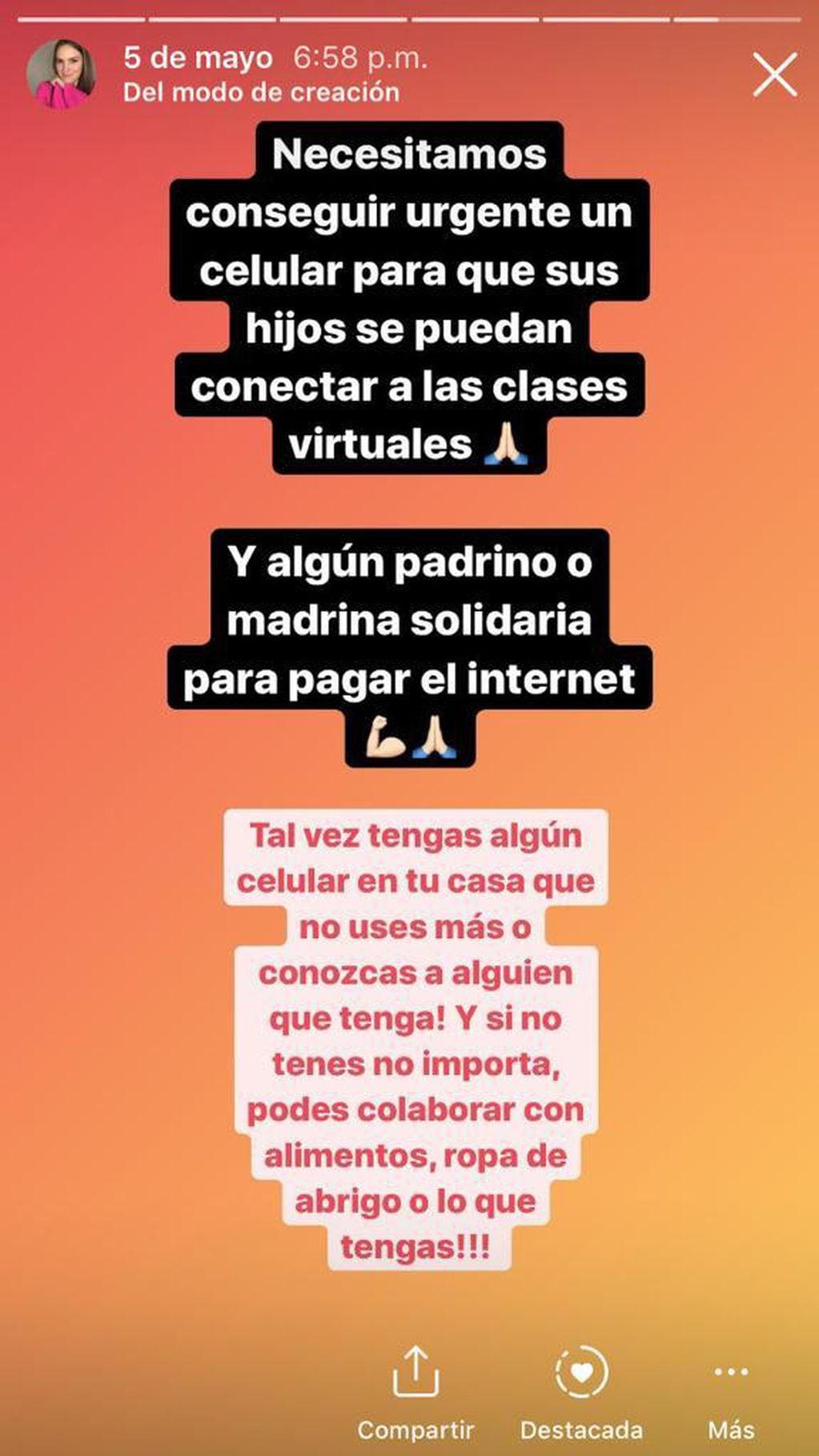 El pedido de Carla en su instagram.