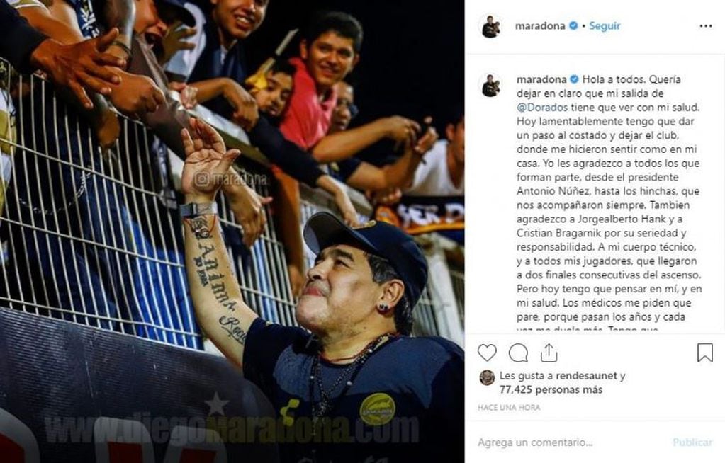 La publicación de Maradona (Foto: Instagram/maradona).