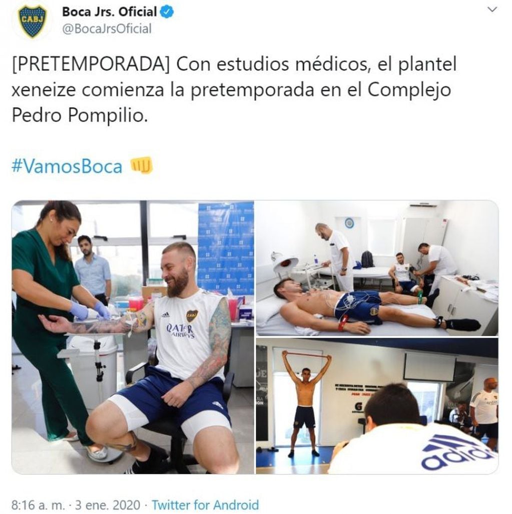Boca volvió a los entrenamientos con el mismo plantel, pero con nueva indumentaria (Foto: captura Twitter)