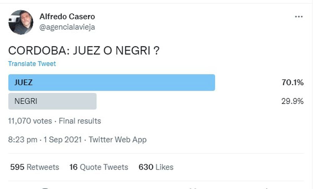 Juez versus Negri, en la encuesta de Casero.
