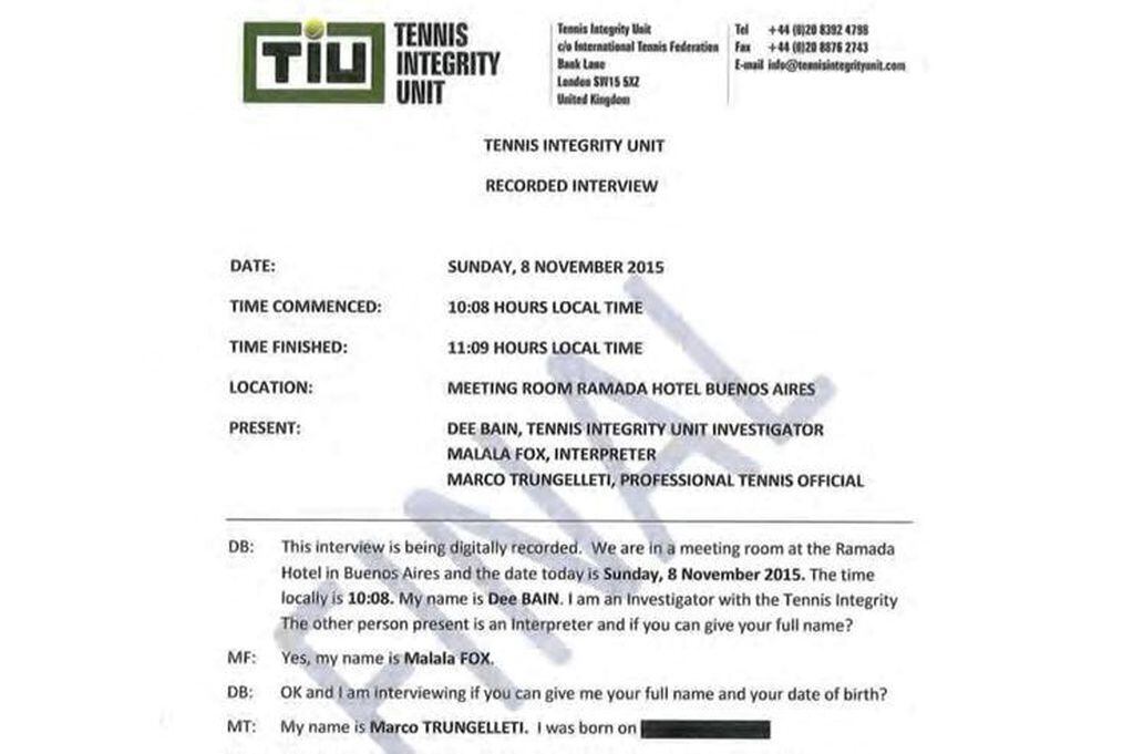 La certificación de la entrevista grabada entre Trungelliti y la TIU.