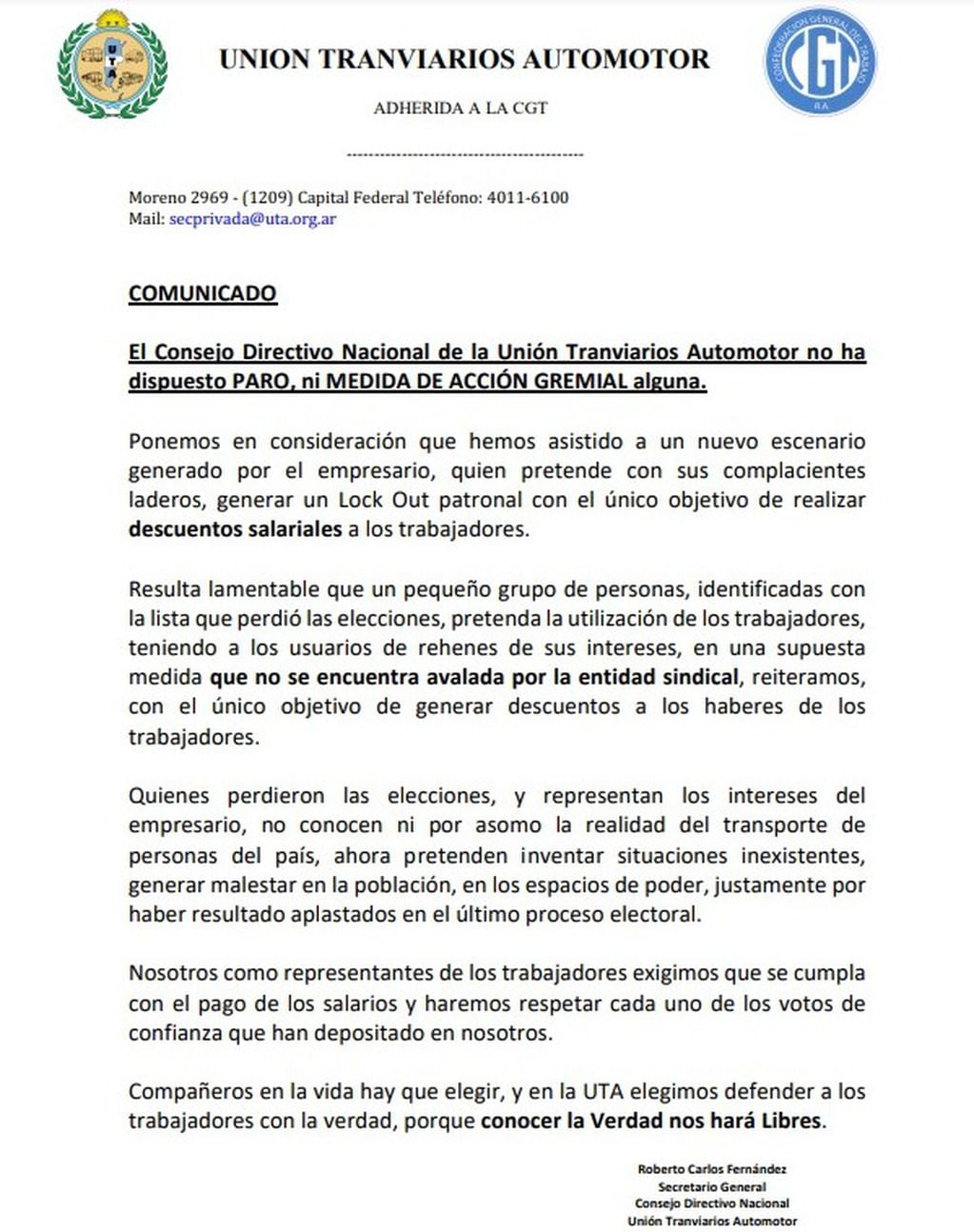 El gremio confirmó que la actividad será normal en el país y en Córdoba.