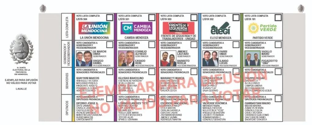 Boletas por departamentos y sus candidatos para las Elecciones en Mendoza 2023