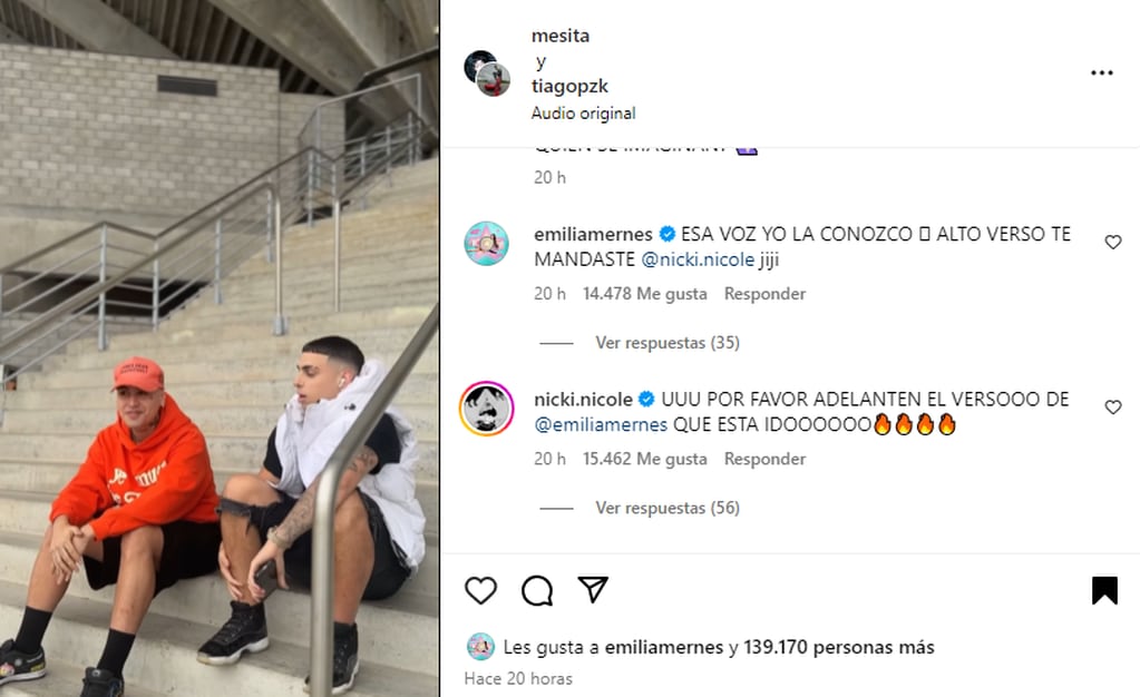 Los comentarios de Emilia y Nicki Nicole en el video de Mesita y Tiago PZK.