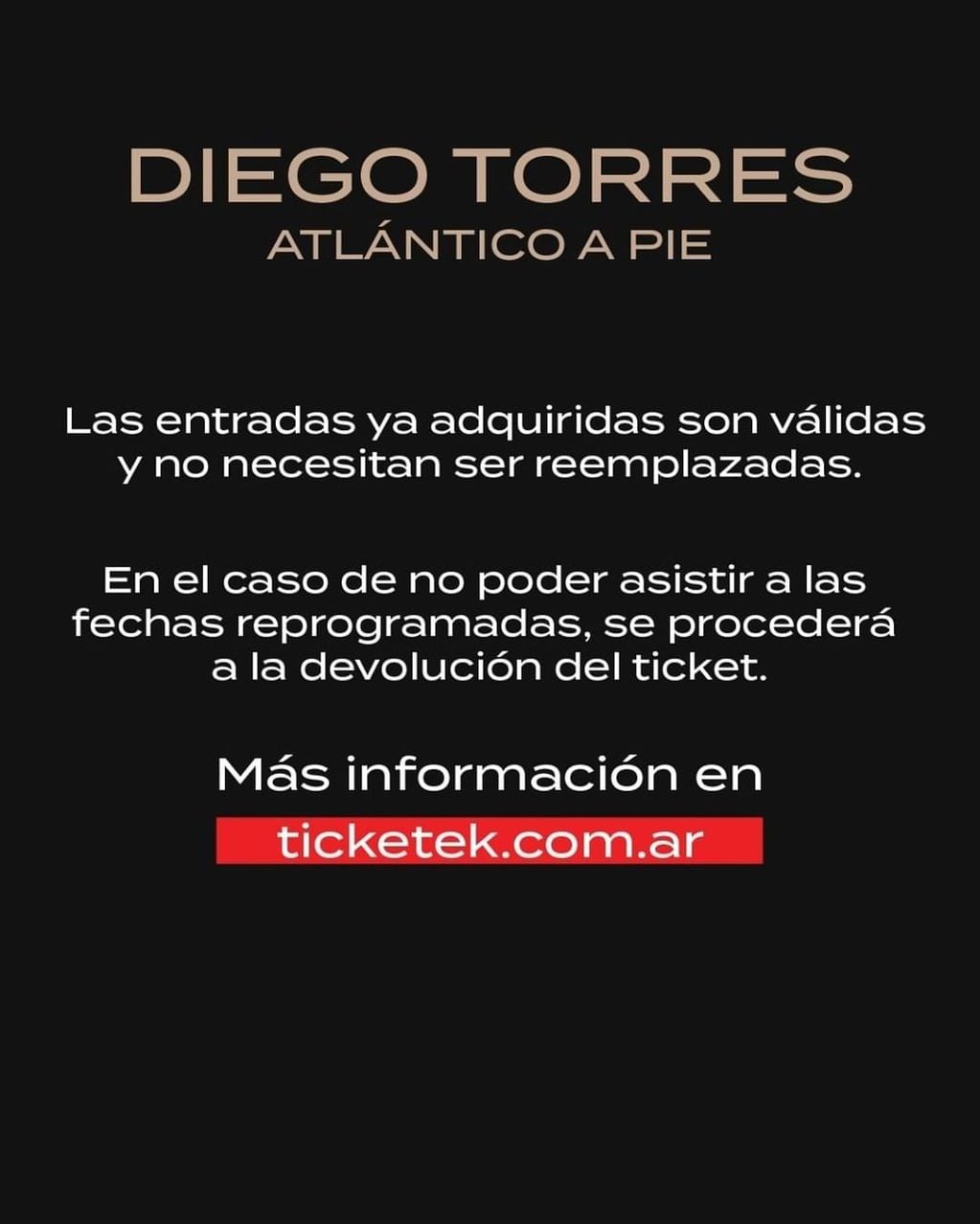 Diego Torres tiene coronavirus y reprogramó sus conciertos en el Gran Rex
