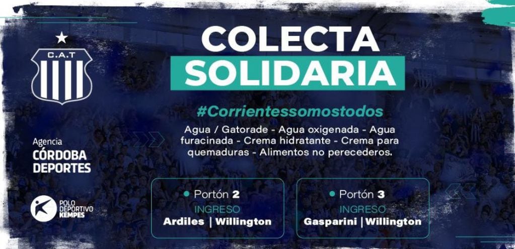 Los hinchas podrán colaborar este lunes en el Kempes, con los damnificados por el fuego en Corrientes.