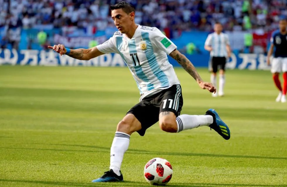 Kazan (Russian Federation), 30/06/2018.- Angel Di Maria of Argentina in action during the FIFA World Cup 2018 round of 16 soccer match between France and Argentina in Kazan, Russia, 30 June 2018. kazan rusia angel di maria futbol campeonato mundial 2018 futbol futbolistas partido seleccion argentina francia