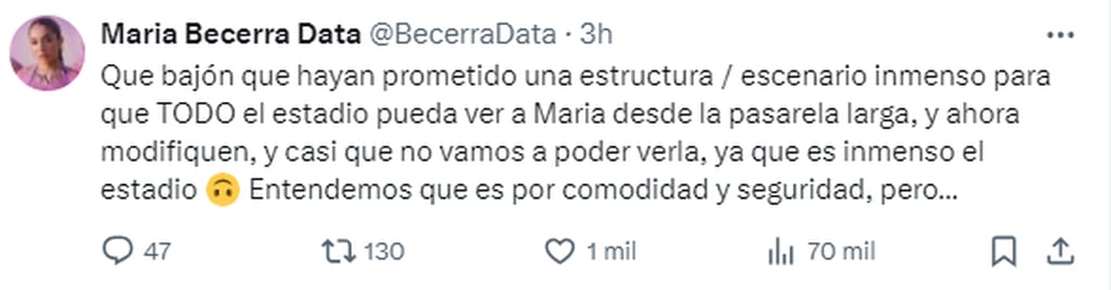 El enojo de los fans de María Becerra tras los cambios de sectorización en sus shows en River