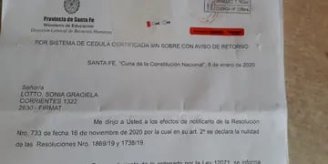 Telegrama en el que se informa la revocación de la titularización