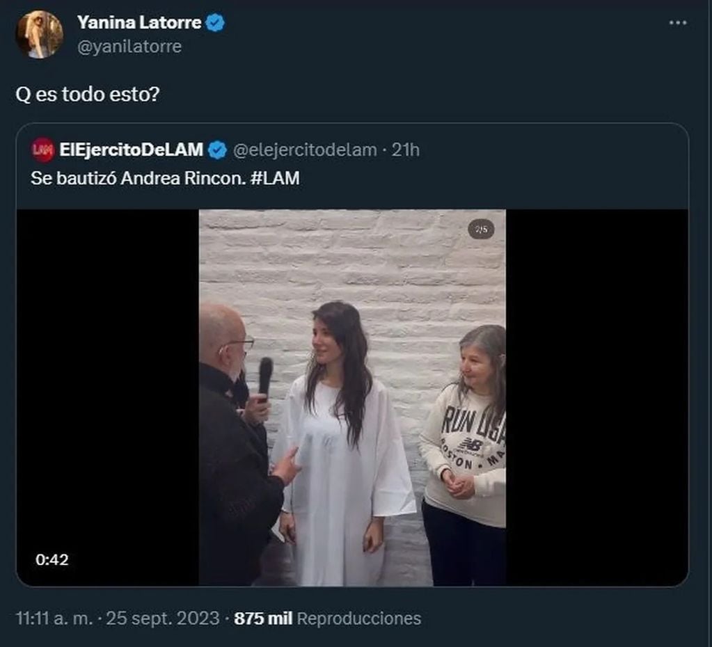 La opinión de Yanina Latorre sobre el bautismo de Andrea Rincón
