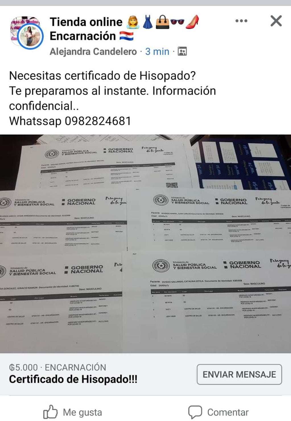 Denuncian falsificaciones de test por COVID-19 para ingreso al país desde Paraguay.