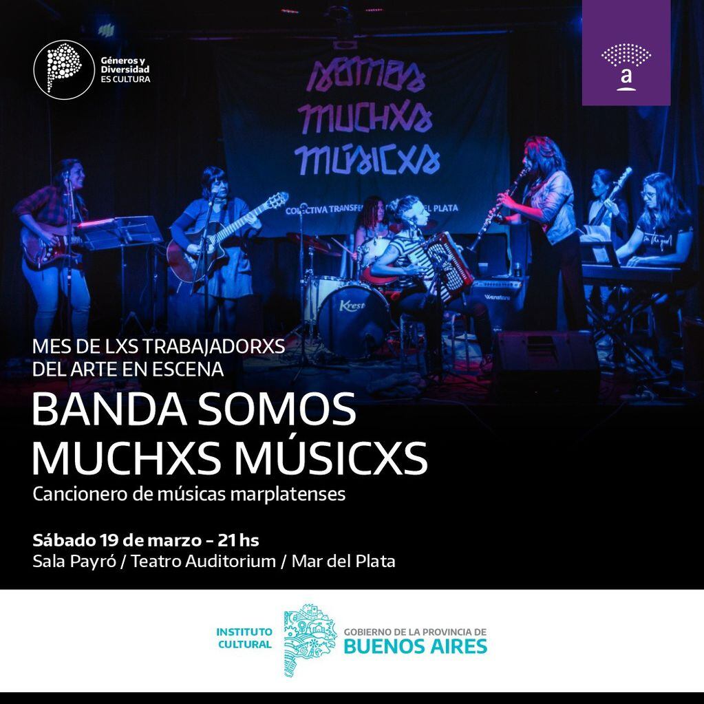 Banda Somos Muchxs Músicxs, está conformada por instrumentistas y cantantes de diversos géneros musicales