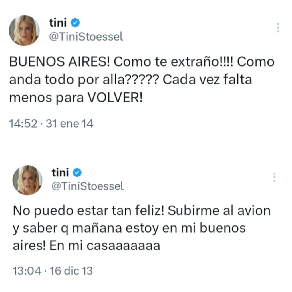 Los tweets de 2013 y 2014 de Tini Stoessel sobre Buenos Aires