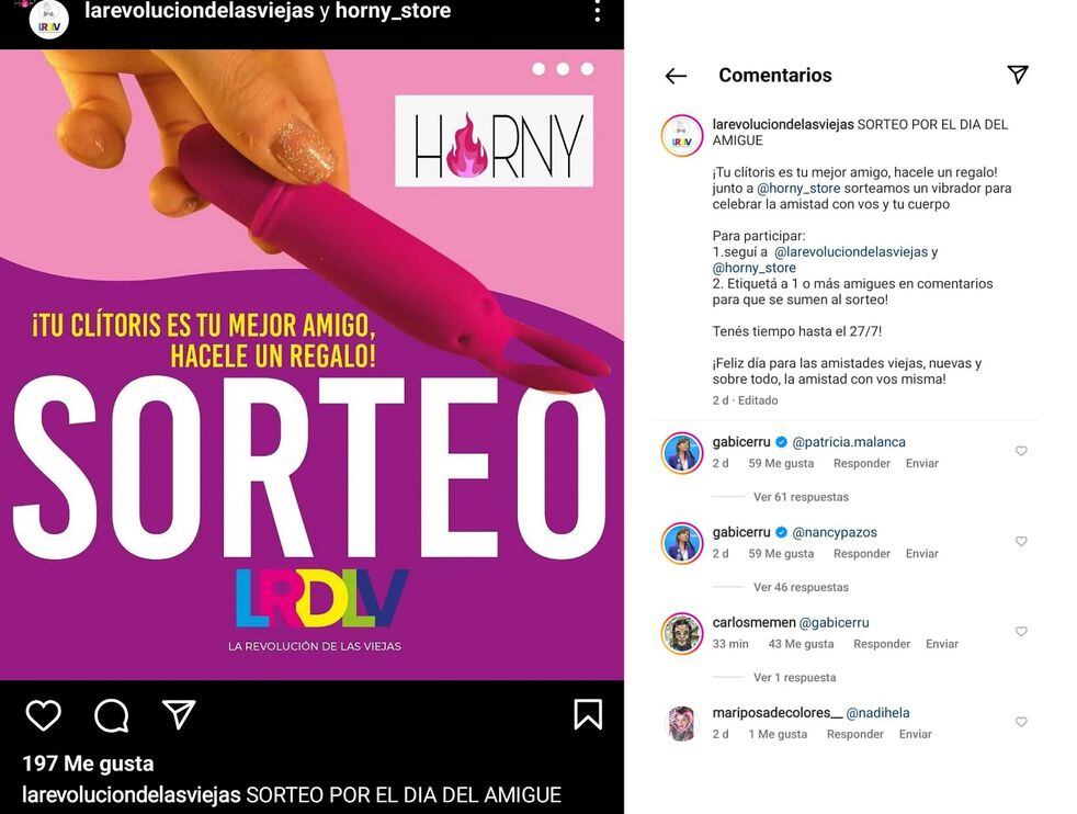 Instagram: el comentario de Gabriela Cerruti en el sorteo de un juguete sexual (Captura de pantalla)