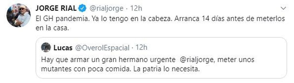 Jorge Rial y la posible vuelta de Gran hermano. (Twitter)