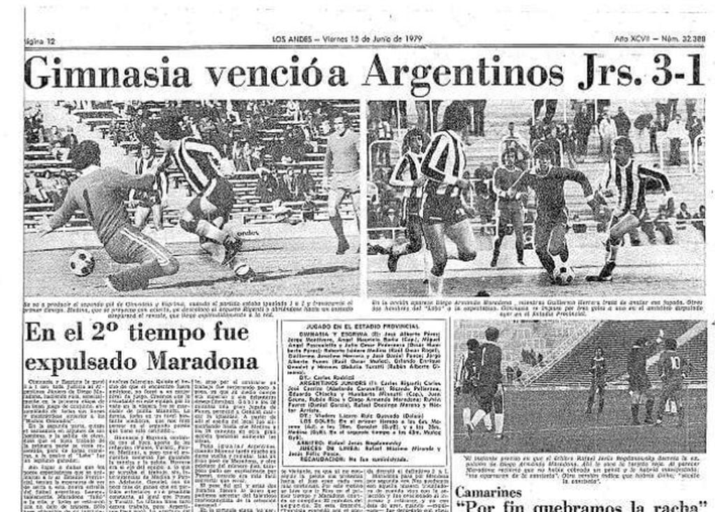 Maradona fue expulsado en el partido amistoso que Argentinos Juniors jugó ante Gimnasia de Mendoza.