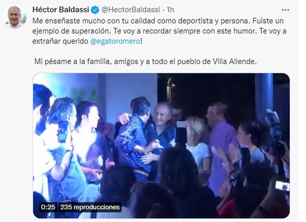 Héctor Baldassi, otro ex deportista vinculado al PRO, despidió al Gato Romero.
