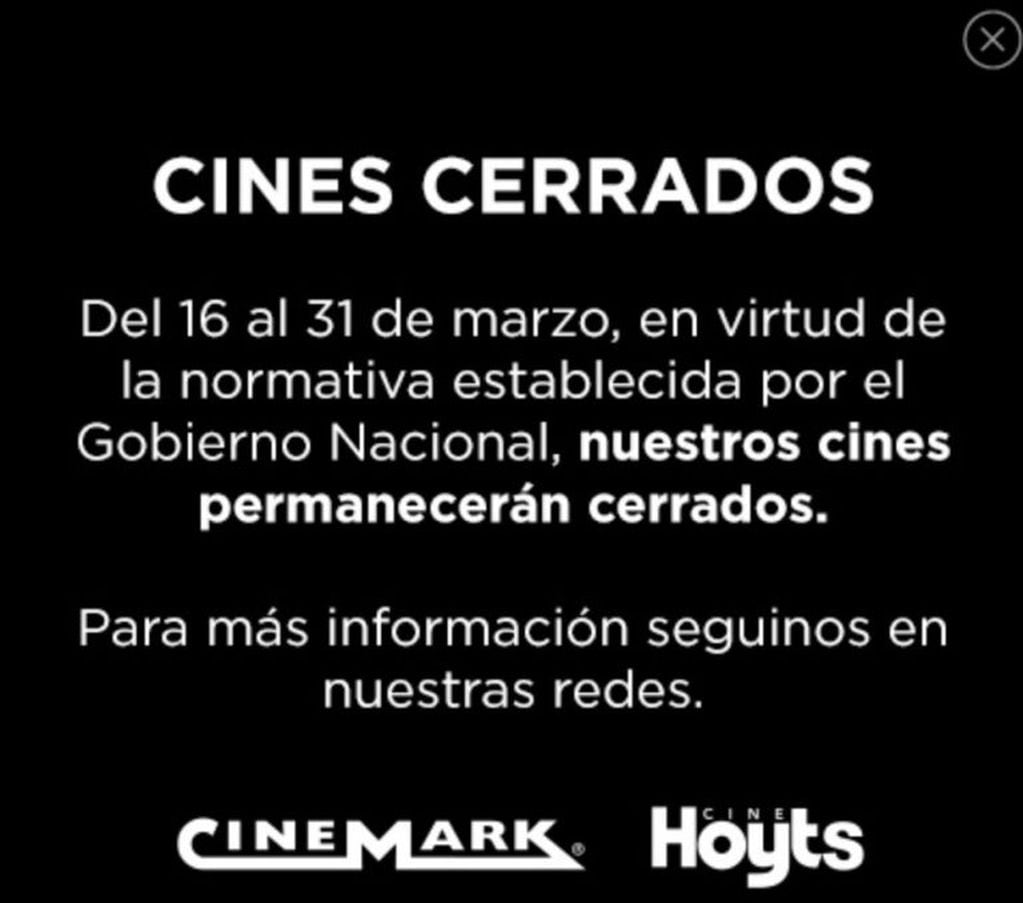 Cines cerrados (Cinemark Hoyts)